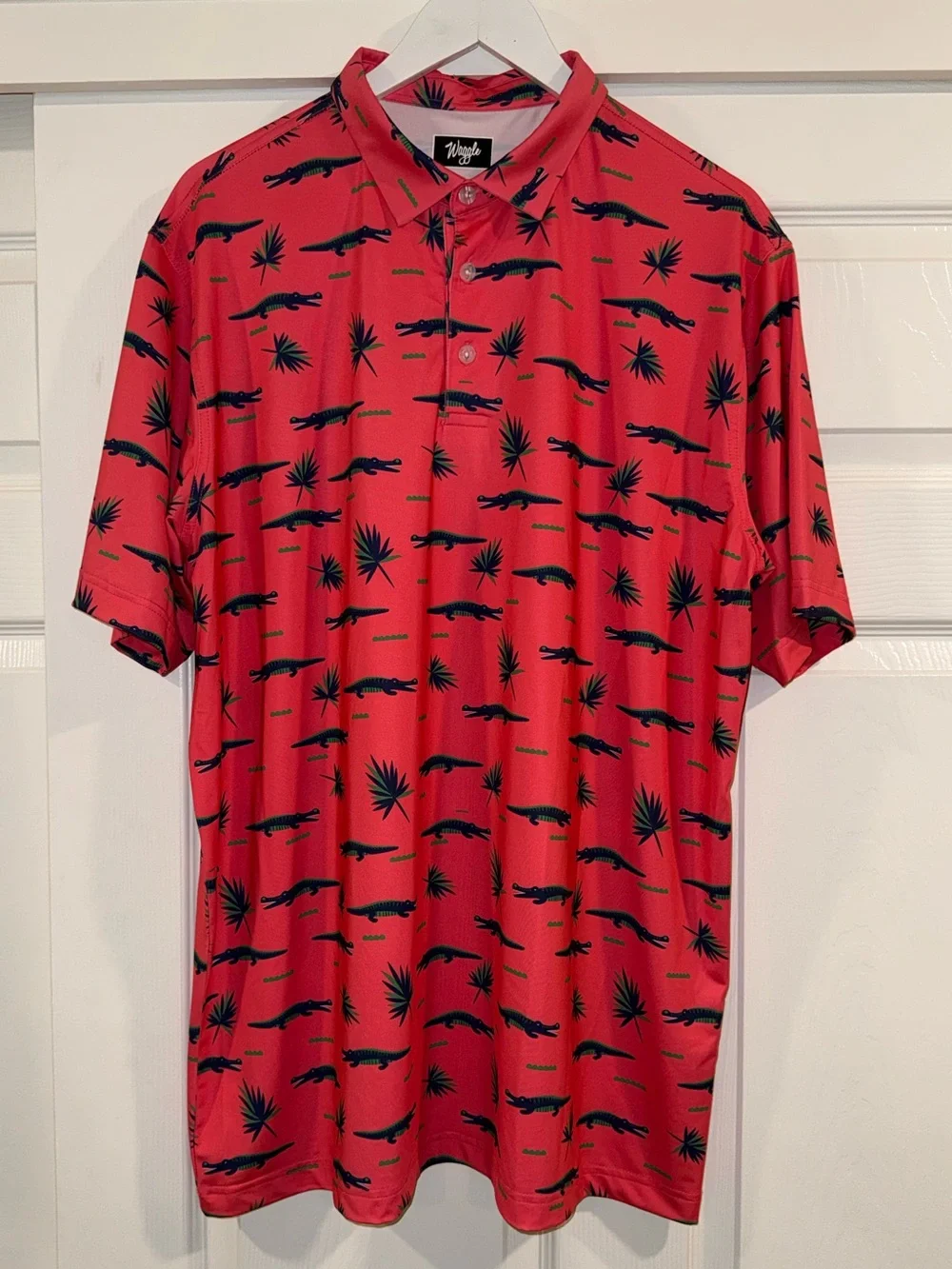 Waggle Chubbs Performance Golf Polo in Pink Coral Tropical Alligator - Picture 2 of 5